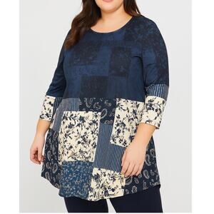 NWT Lily By Firmiana Blue Floral Paisley Top 3XL